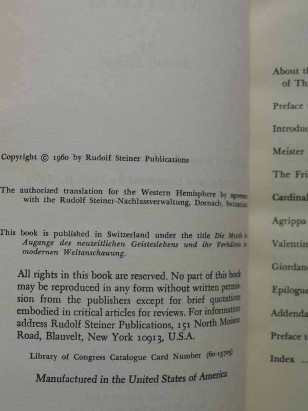 Eleven European Mystics - Rudolf Steiner   VERY SCARCE