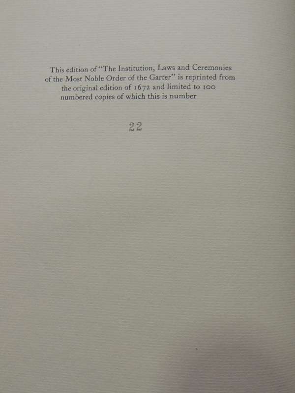 The Institution, Laws & Ceremonies of the Most Noble Order of the Garter, Facsimile Edition 1971,...