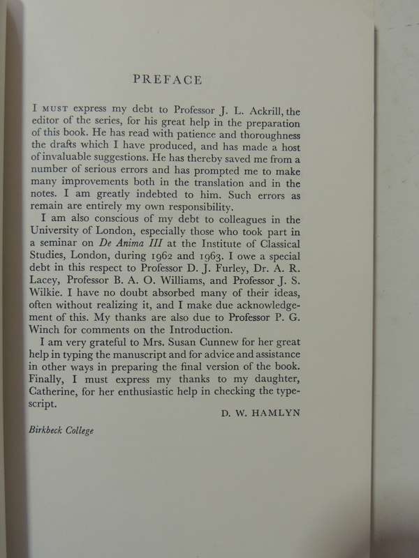 Aristotle's De Anima Books II & III - ed D.W. Hamlyn