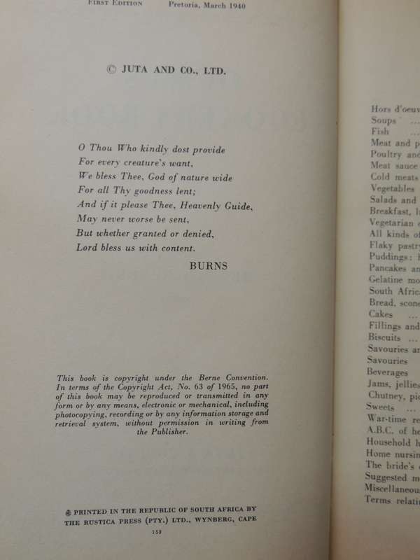 Ouma's Cookery Book - Mrs. Roy Hendrie  1940 First Edition