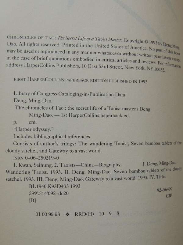 Chronicles of Tao, the Secret Life of a Taoist Master - Deng Ming-Dao