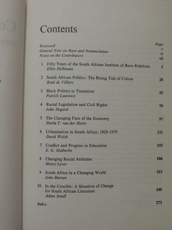 Conflict And Progress: Fifty Years Of Race Relations In South Africaed. Ellen Hellman & Henry Lever