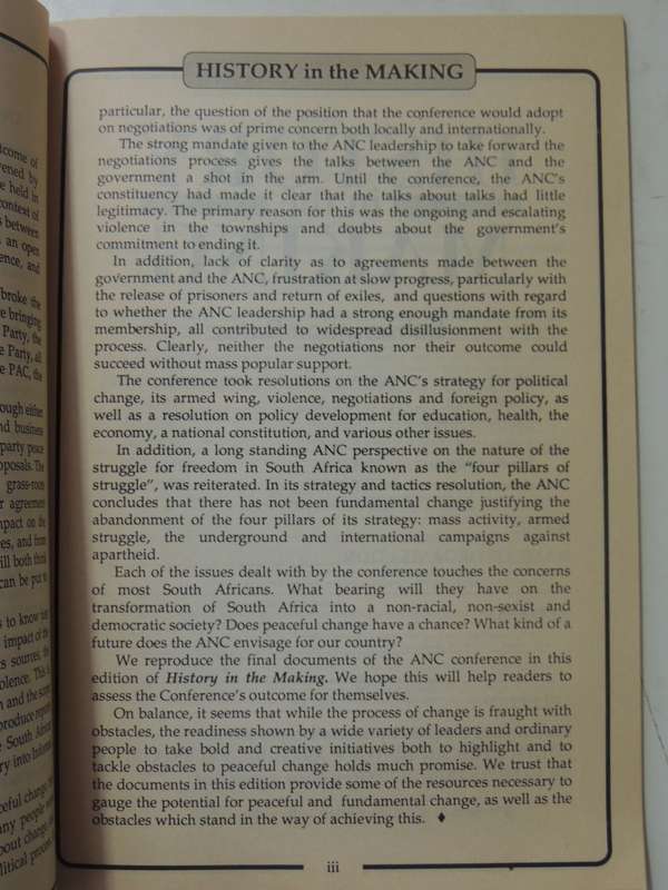 History In The Making: Documents Reflecting A Changing South Africa - July 1991 Vol 1 No 6