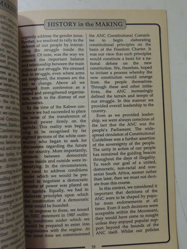 History In The Making: Documents Reflecting A Changing South Africa - July 1991 Vol 1 No 6