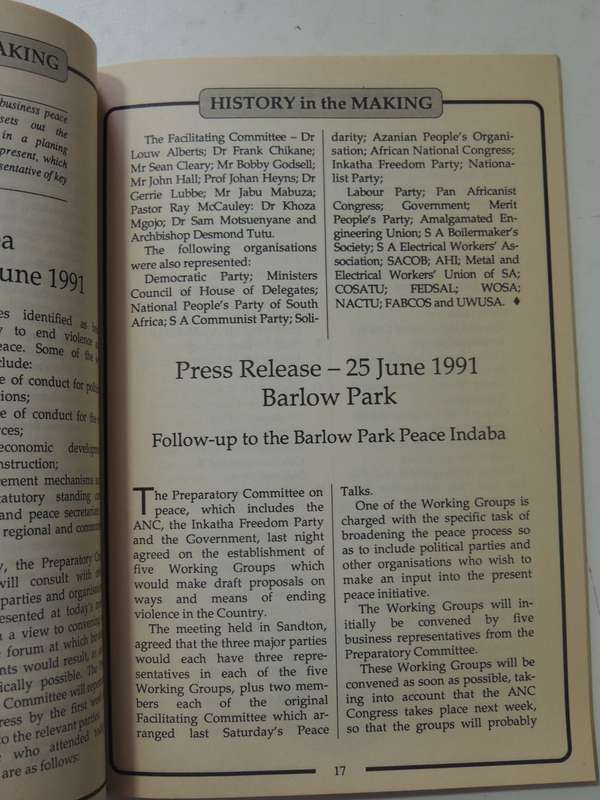 History In The Making: Documents Reflecting A Changing South Africa - July 1991 Vol 1 No 6