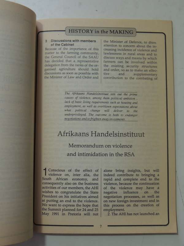 History In The Making: Documents Reflecting A Changing South Africa - July 1991 Vol 1 No 6