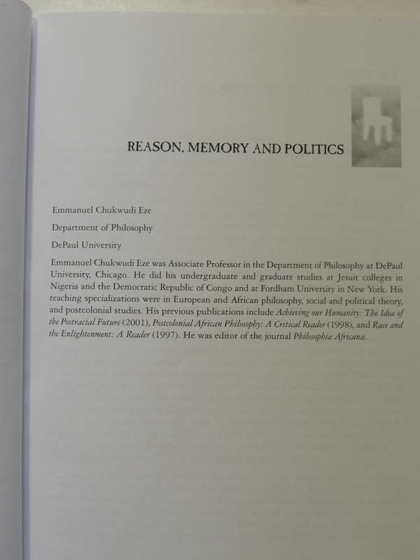 Reason, Memory And Politics - Emmanuel Chukwudi Eze