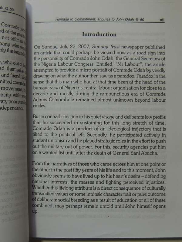 Homage To Commitment (Tributes To John Odah At 50) Inscribed to Jay Naidoo ed Benson Upah & Onah Idu