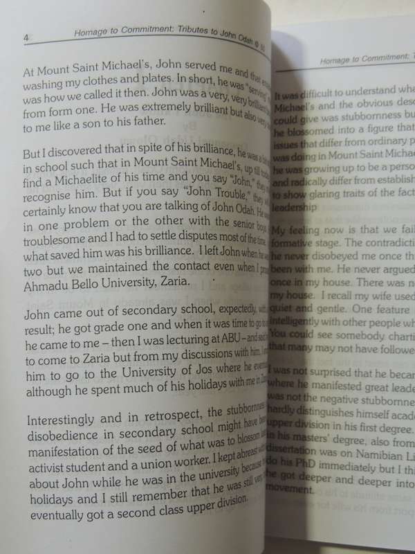 Homage To Commitment (Tributes To John Odah At 50) Inscribed to Jay Naidoo ed Benson Upah & Onah Idu