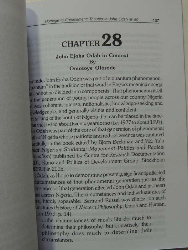 Homage To Commitment (Tributes To John Odah At 50) Inscribed to Jay Naidoo ed Benson Upah & Onah Idu