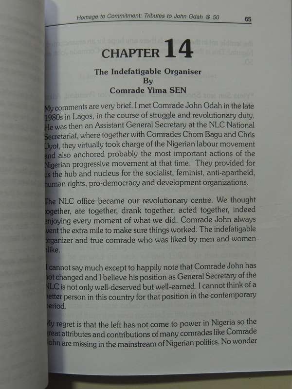 Homage To Commitment (Tributes To John Odah At 50) Inscribed to Jay Naidoo ed Benson Upah & Onah Idu