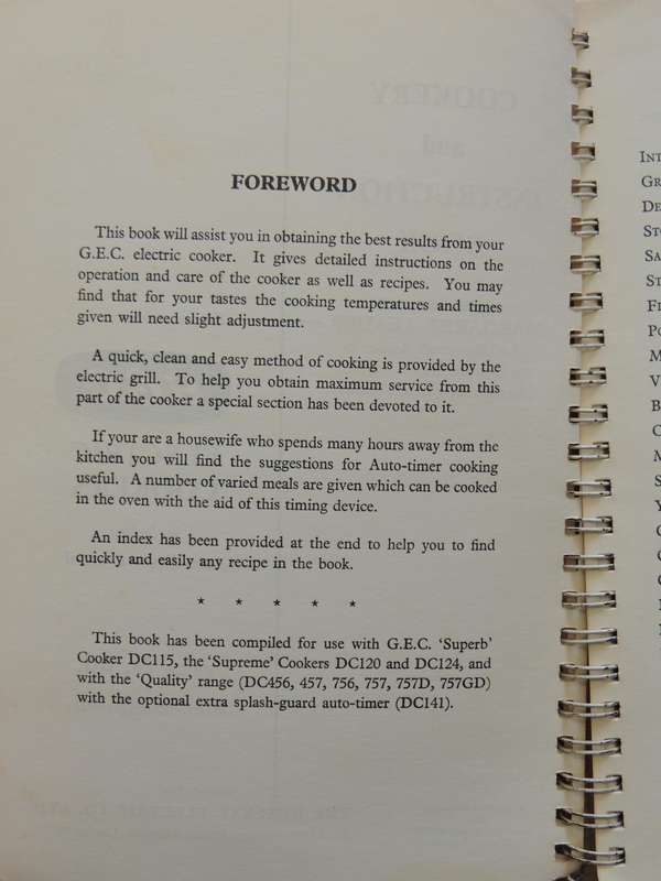 Cookery and Instruction Book For Use With G.E.C. Electric Cookers (1951) - ed Margaret Leader