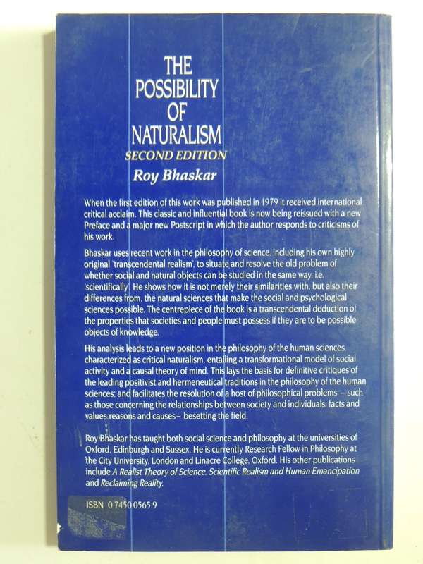 The Possibility Of Naturalism: A Philosophical Critique Of Contemporary Human Sciences - Roy Bhaskar