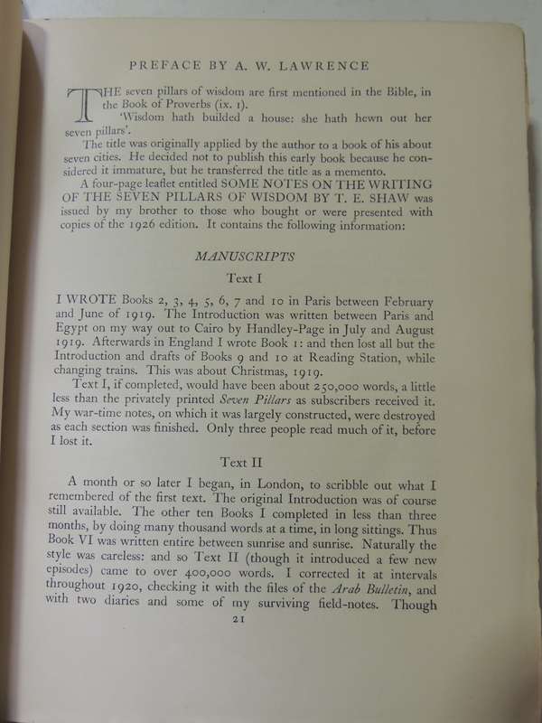 Seven Pillars of Wisdom - TE Lawrence      6th Impression, October 1935