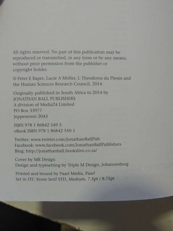 Dictionary Of Southern African Place Names (4th Edition 2014) P.E. Raper, L. Moller, L.T. Du Plessis
