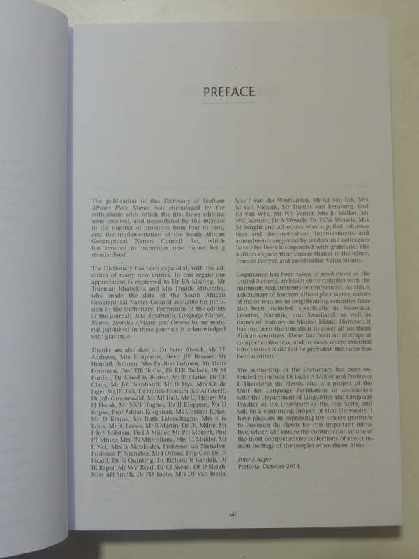 Dictionary Of Southern African Place Names (4th Edition 2014) P.E. Raper, L. Moller, L.T. Du Plessis
