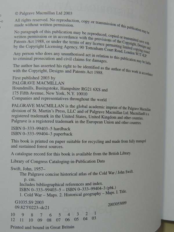 The Palgrave Concise Historical Atlas Of The Cold War - John Swift