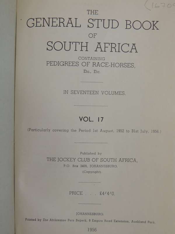 The General Stud Book Of South Africa: Vol 17 1952-1953