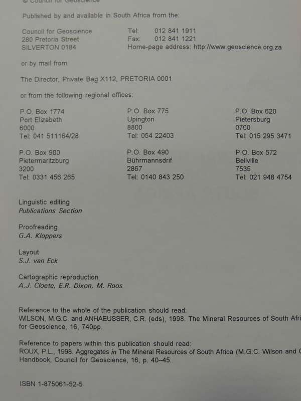 The Mineral Resources Of South Africa- ed. M.G.C. Wilson & C.R. Anhaeusser   6th Edition