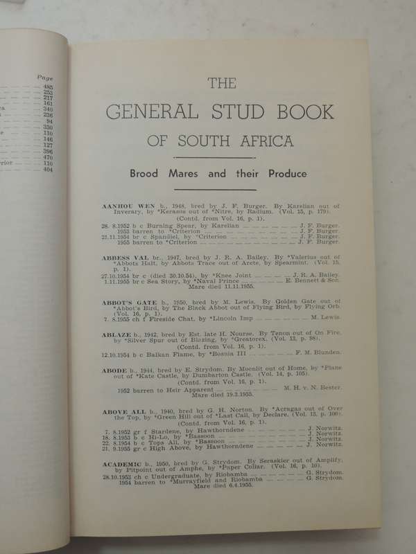 The General Stud Book Of South Africa: Vol 17 1952-1953