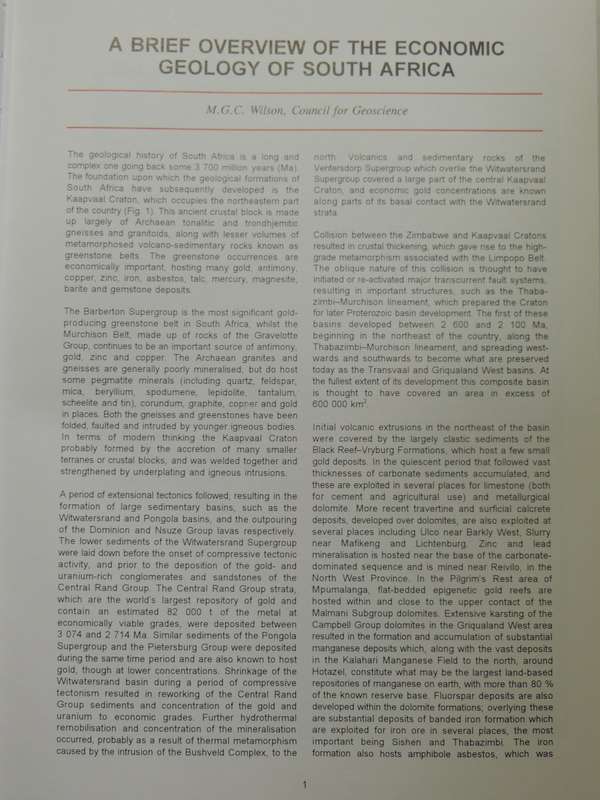 The Mineral Resources Of South Africa- ed. M.G.C. Wilson & C.R. Anhaeusser   6th Edition