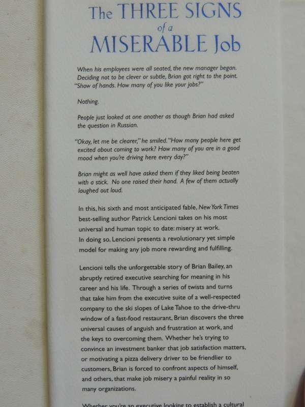 The Three Signs Of A Miserable Job: A Fable For Managers (And Their Employees)- Patrick Lencion
