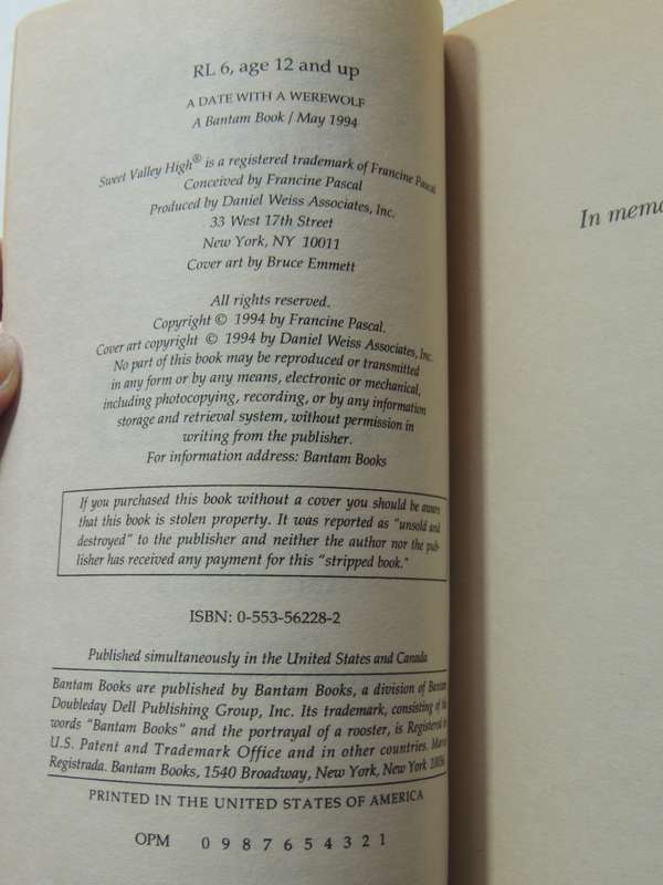 Sweet Valley High 105 - A Date With The Werewolf- Francine Pascals