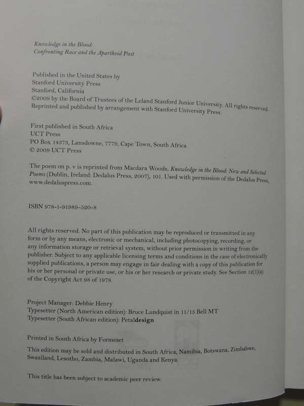 Knowledge In The Blood: Confronting Race And The Apartheid Past - Jonathan D. Jansen
