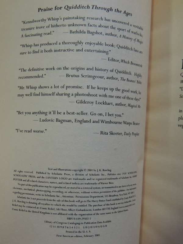 Harry Potter Set:Quidditch Through the Ages, Fantastic Beasts & Where to Find ..- J K Rowling 1st US
