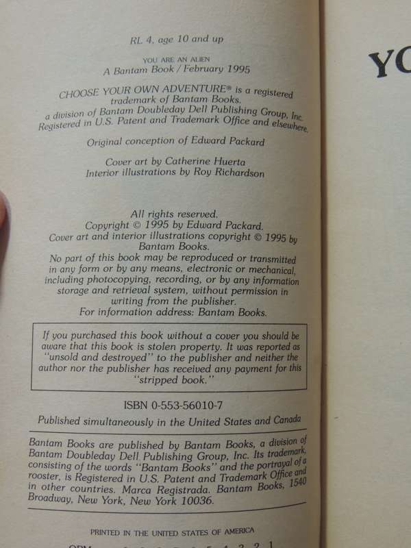 You Are An Alien - Choose Your Own Adventure 156 - Edward Packard   1994