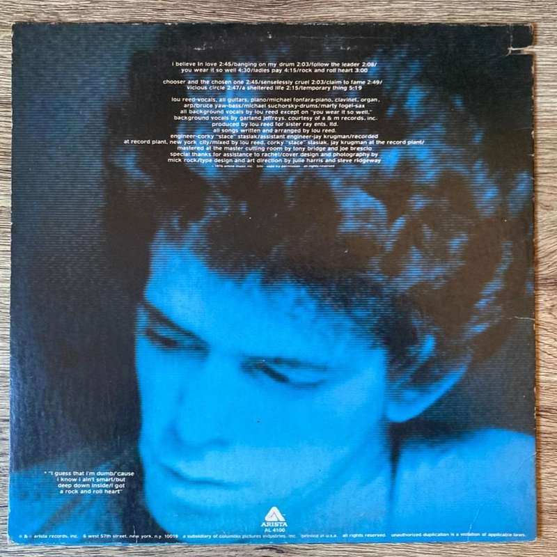 Lou Reed - Rock and Roll Heart LP/Album (1976 US import) VG+/VG