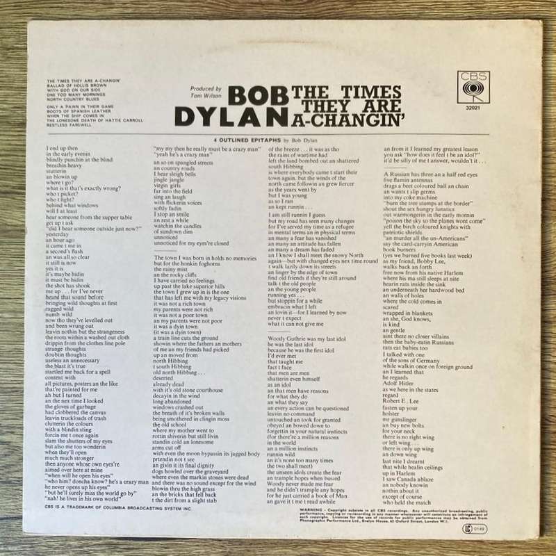 Bob Dylan - The Times They Are A-Changin' LP/Album (UK import) VG+/VG