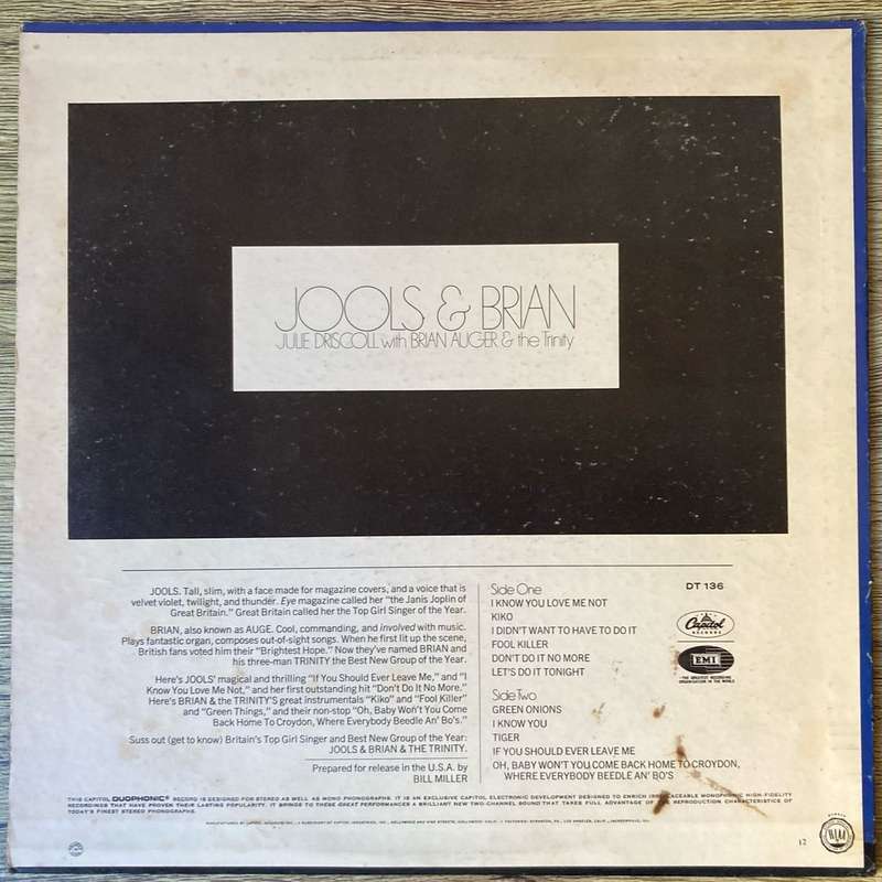 Julie Driscoll, Brian Auger & the Trinity - Jools & Brian LP/Album (1968 US import) VG/VG