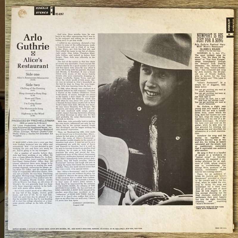 Arlo Guthrie - Alice's Restaurant LP/Album (1976 US import) VG+/VG