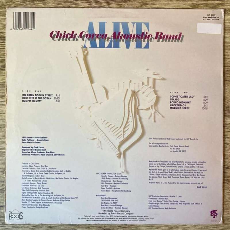 Chick Corea Akoustic Band - Alive LP/Album (1991 SA press) VG/VG
