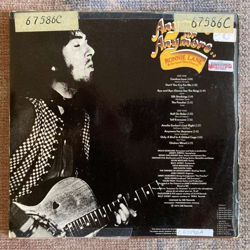 Ronnie Lane & Slim Chance - Anymore For Anymore LP/Album (1974 German import) VG+/VG