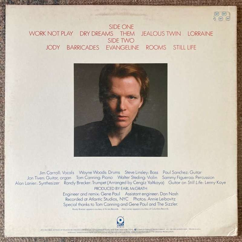 The Jim Carroll Band - Dry Dreams LP/Album (1982 US import) VG+/VG