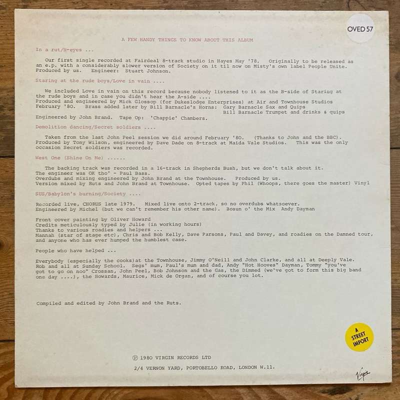 The Ruts - Grin and Bear It LP/Comp. (1986 UK import) VG+/VG+