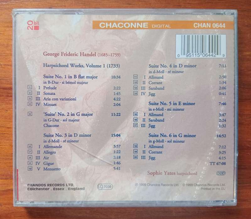 Handel: Harpsichord Works Vol. 1 (Factory Sealed)