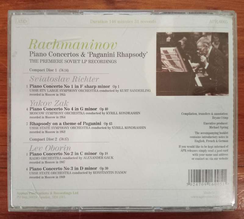 Rachmaninov: Piano Concertos & Paganini Rhapsody (2CDs, First Soviet Recordings)