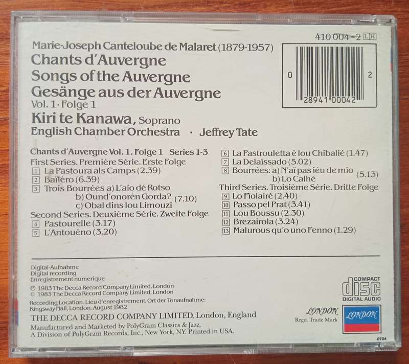 Canteloube: Chants D'Auvergne Vol. 1 (Te Kanawa)