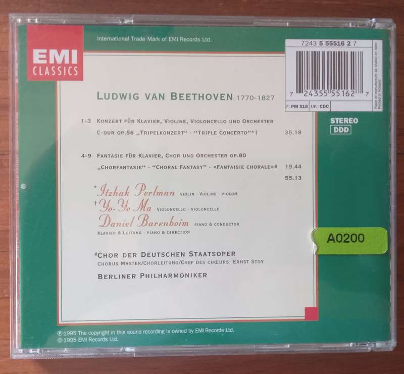 Beethoven: Triple Concerto, Choral Fantasy (Barenboim, Perlman, Ma)