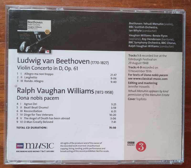 Beethoven: Violin Concerto, Vaughan Williams: Dona nobis Pacem
