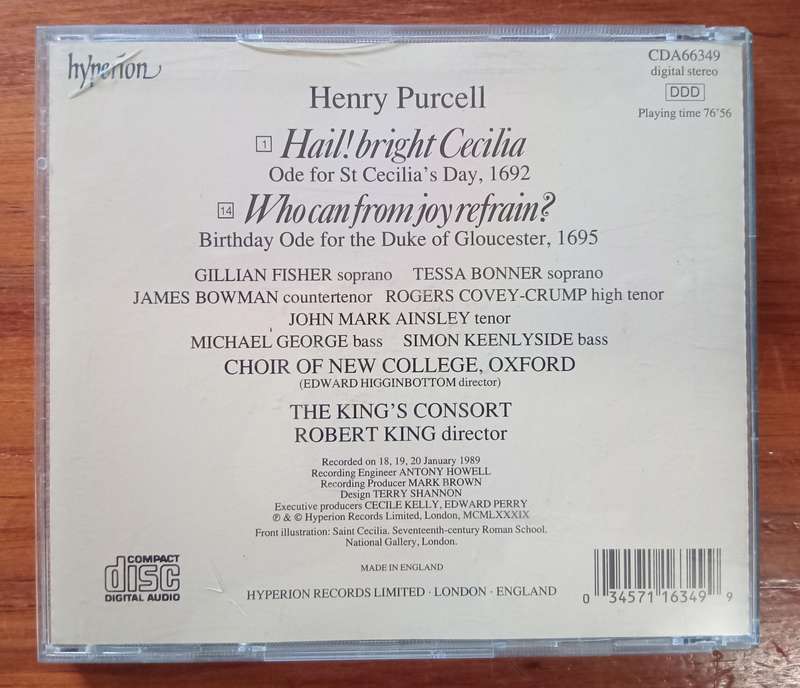 Purcell: Hail Bright Cecilia & Who can from Joy Refrain?