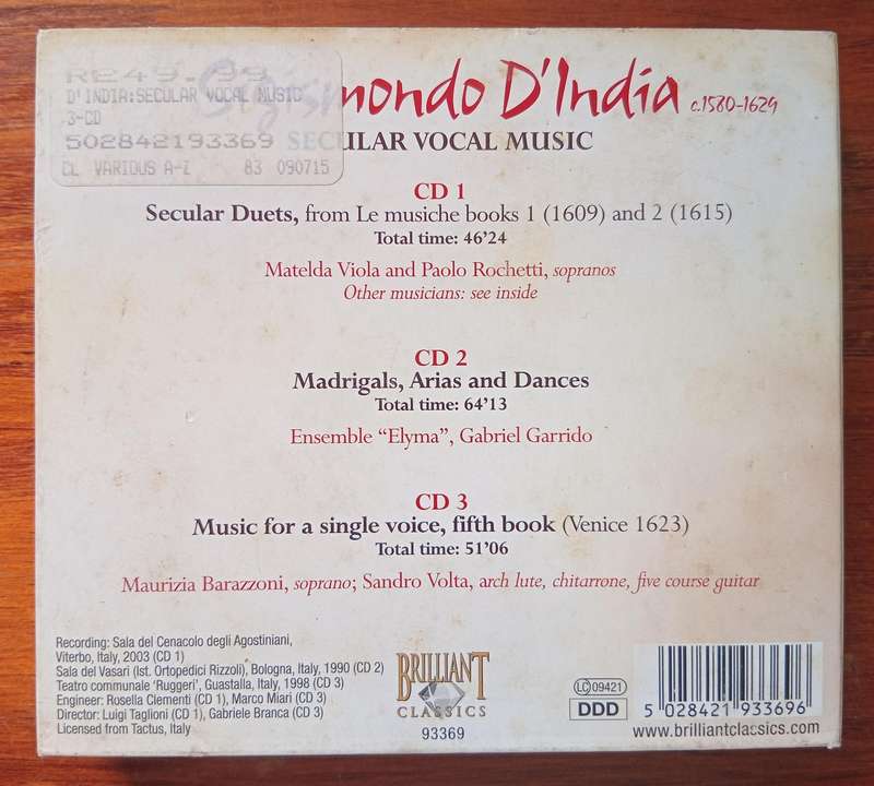 D'India: Secular Vocal Music (3CDs)