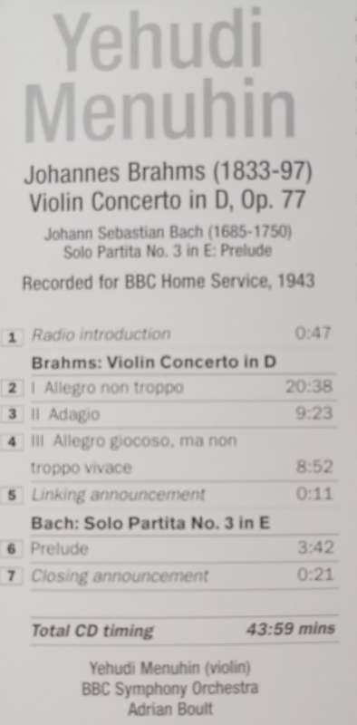Brahms: Violin Concerto (Menuhin, rec. 1943)