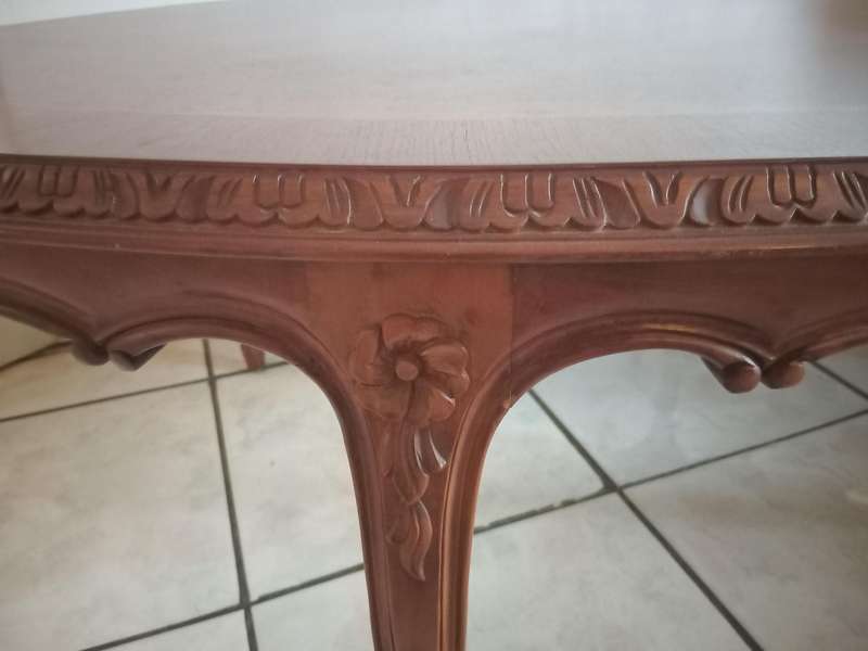 Ornate Solid Wood Coffee Table with Decorative Carving
