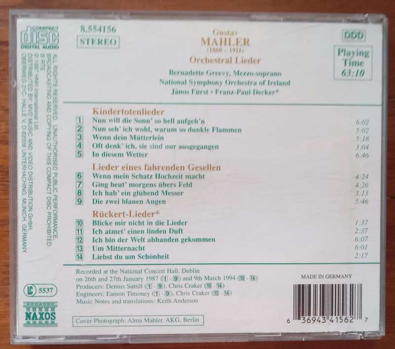 Mahler: Orchestral Lieder (Greevy)