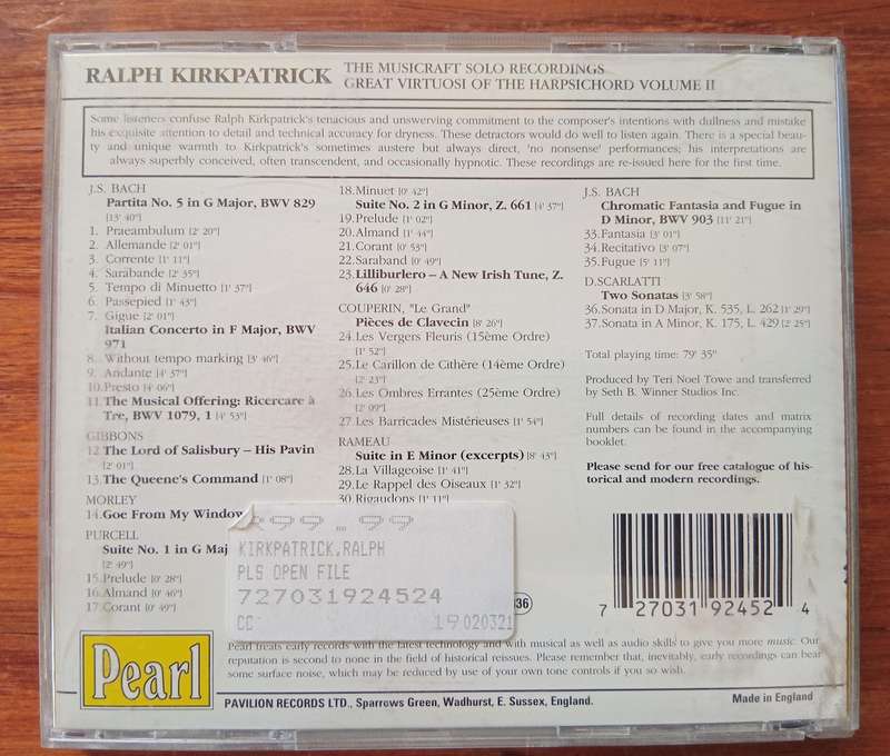 Ralph Kirkpatrick: The Musicraft Solo Recordings Vol. 2 (Harpsichord)