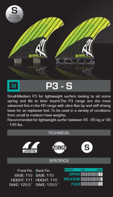 Kinetik Racing Phase 3 Futures P3 Thruster Surfboard Fins - Size Small